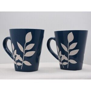 California Pantry Blue with White‎ Etched Leaves 10 oz Mug Cup